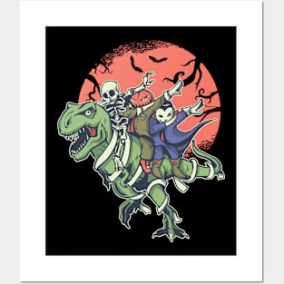 Dabbing Halloween Characters Dino T-Rex Shirt Posters and Art